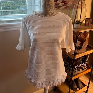 L Love white boho shirt, size small